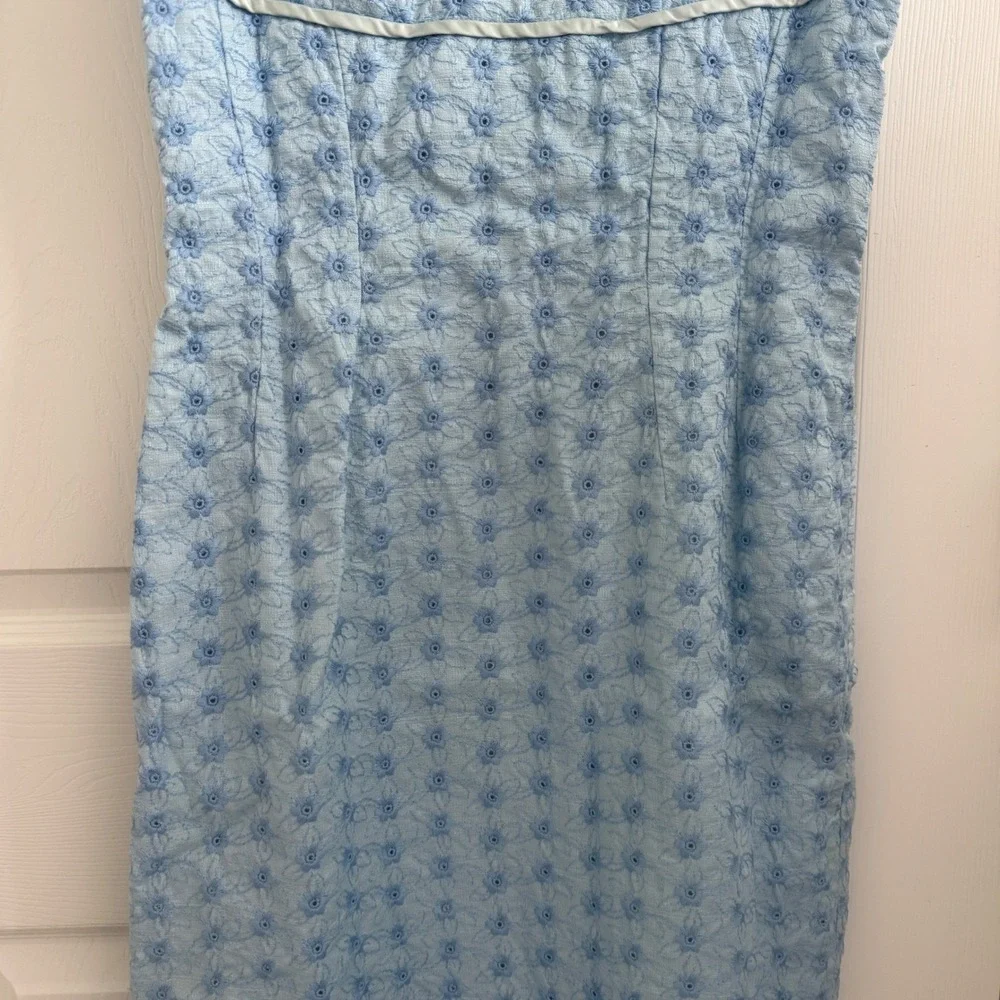 Vintage 60s Lorrie Deb Midi Dress Women Size XS‎ Blue Floral Eyelet Empire Waist